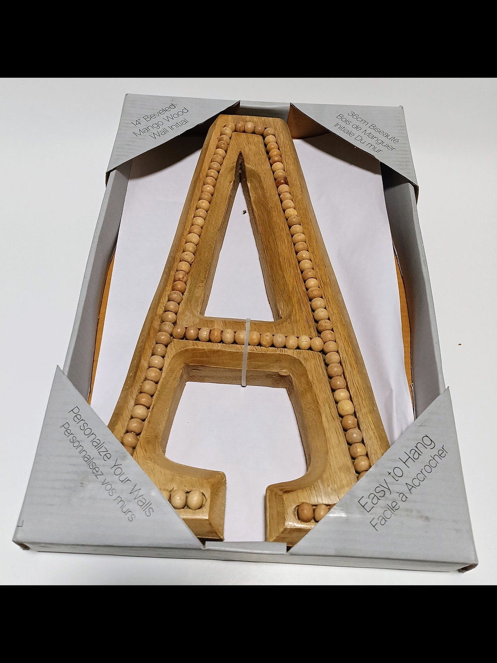 Wooden Letter "A" Wall Accent - Natural Wood Beaded Design Brand New